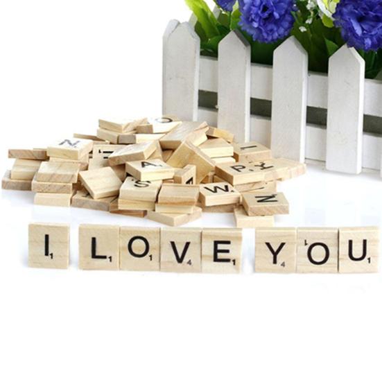 100 Pcs Wooden Alphabet Tiles English Letters DIY Wood Crafts Kids Toy 18x20mm
