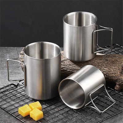 220/300/400ml Stainless Steel Outdoor Beer Cup Portable Foldable Handle Camping Coffee Mug Picnic Water Cups Drinkware