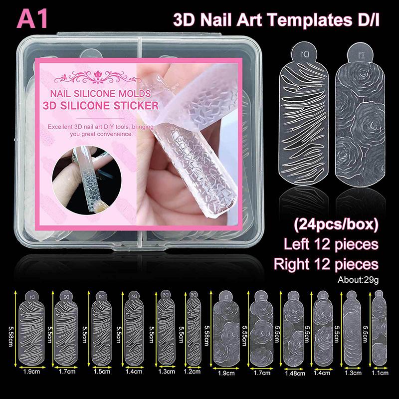 

3D Silicone Nail Art Mold Set - 2 Shapes Nail Stamping Templates for Geometric & Striped Nail Designs (Multi-Size)