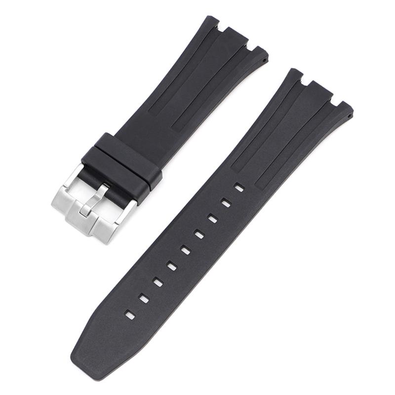 

26mm Soft FKM Fluoro Rubber Strap for AP Audemars Piguet Royal Oak 15400/15500/26331 Stainless Steel Butterfly Buckle Watch Band B чорний