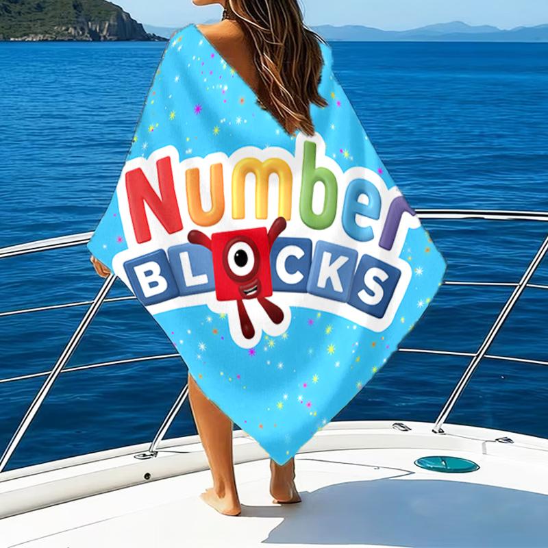 Beach Towel with Number block Pattern - soft,absorbent,machine washable Lightweight&Modern,swimming,Travel Essentials