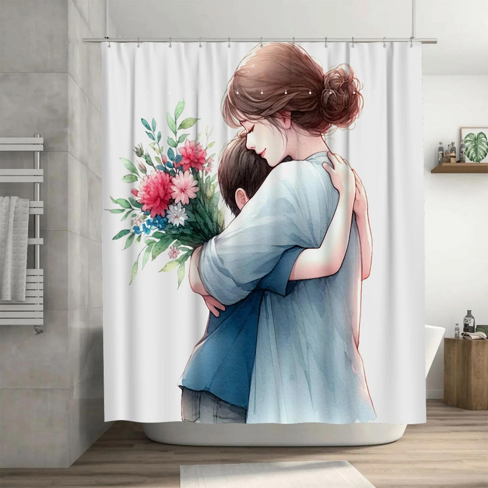 

Watercolor Romantic Couple with Floral Bouquet Design Waterproof Shower Curtain for Modern Bathroom Decor, Stylish and Durable 90X180cm