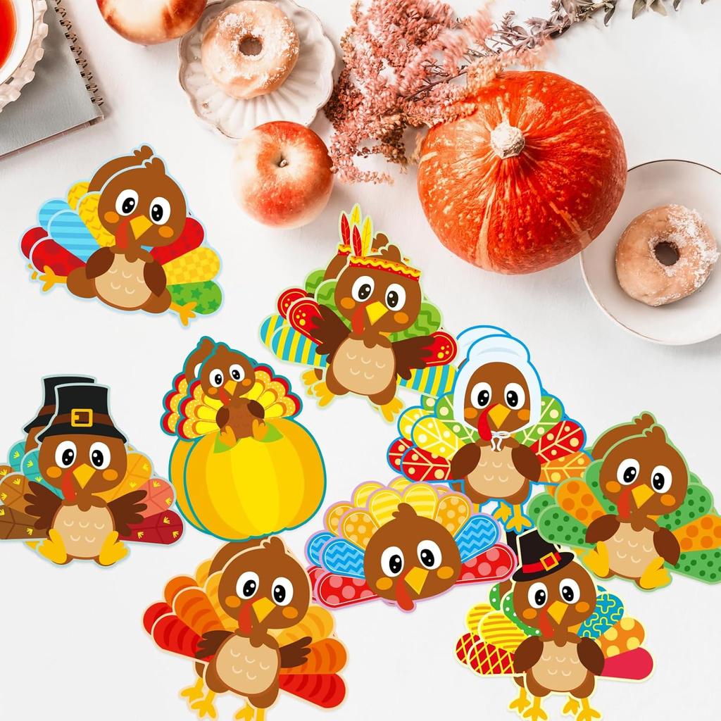 Treasure Cove Thanksgiving Turkey Cutouts Turkey Bulletin Board Decorations for Fall Classroom Decoration 45Pcs
