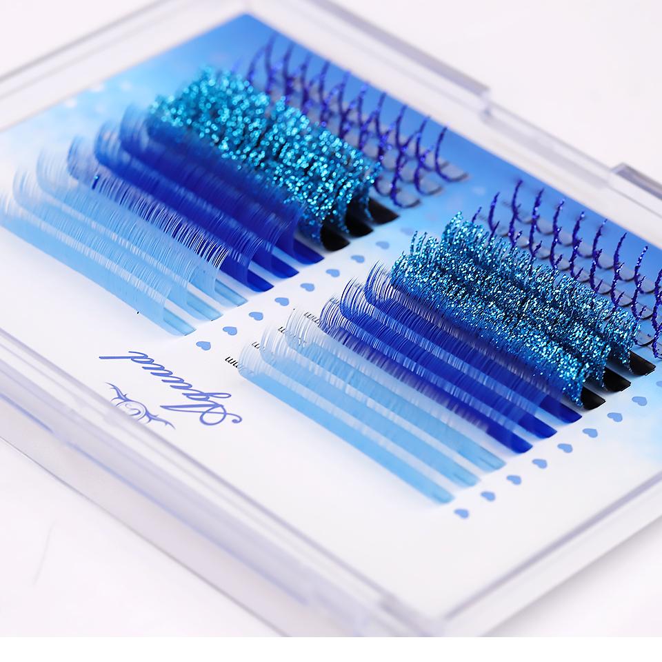 AGUUD 24 Rows Mix Color Glitter Eyelash Extension Red Blue Silver Colored Faux Mink Lash Shiny Glitter Spike Individual Eye Lash