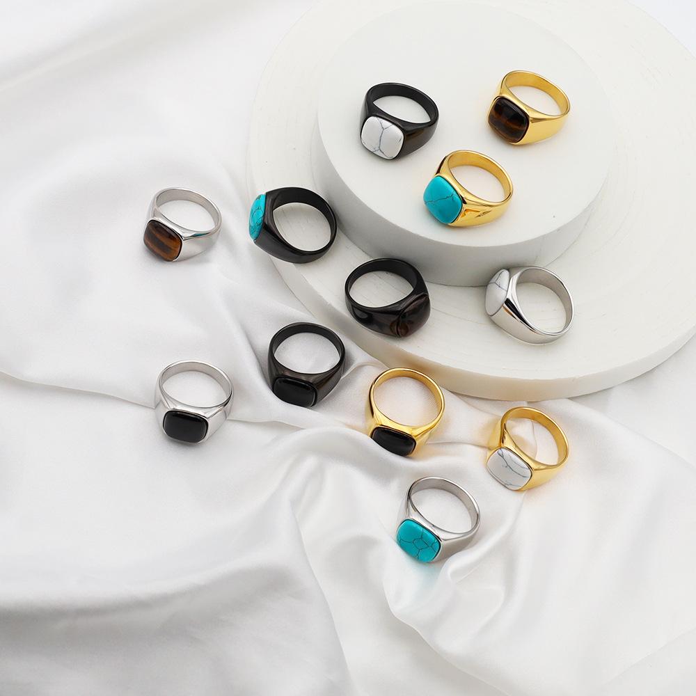 Accessories French Fashion Light Luxury Simple Multi-Color Gemstone Titanium Steel Ring Personalized Niche 18K Gold Jewelry