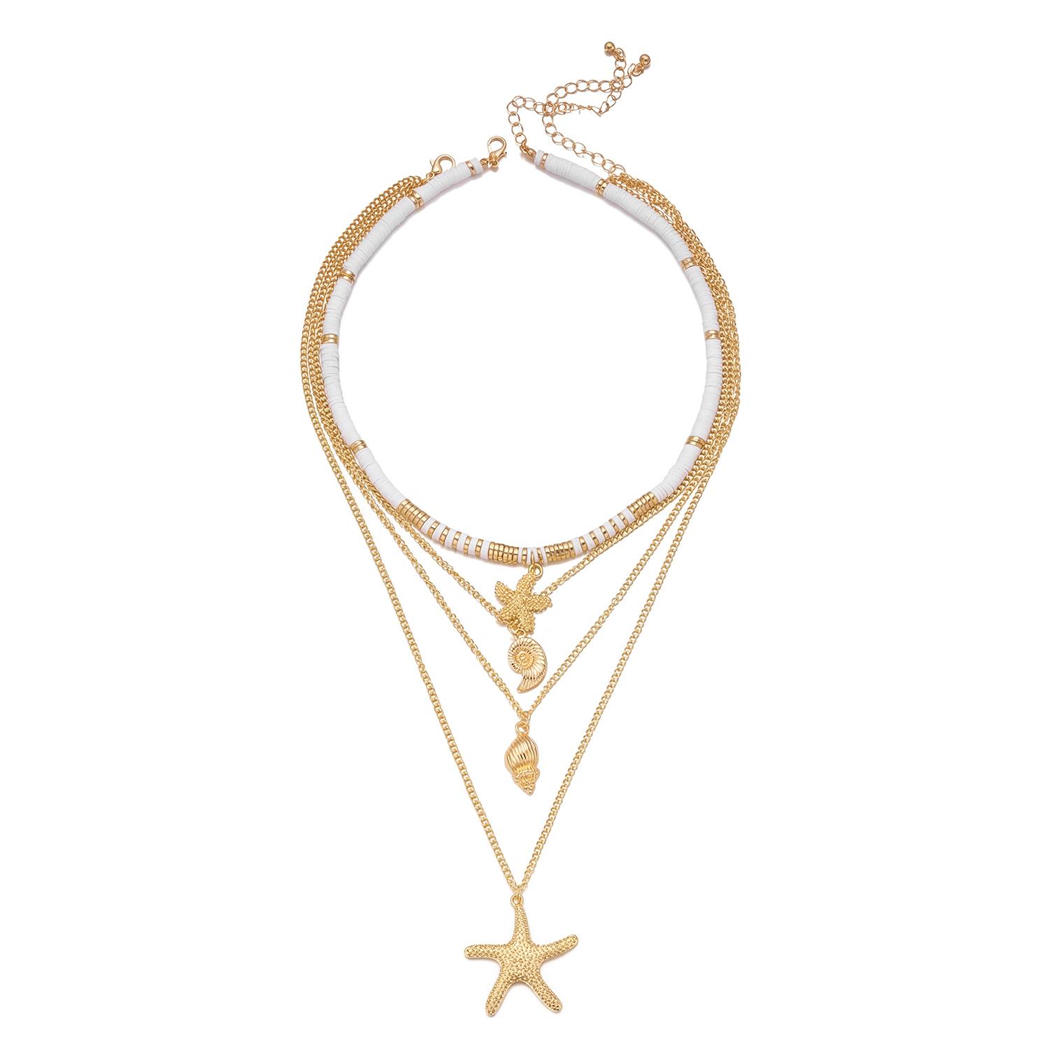 

Polymer Clay Starfish Shell Conch Necklace Set 4Pcs Summer Beach Layered Choker For Women