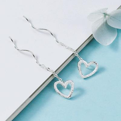 925 Sterling Silver Heart Shape Charm Drop Earring for Women Girls Fashion Wedding Jewelry Eh1240