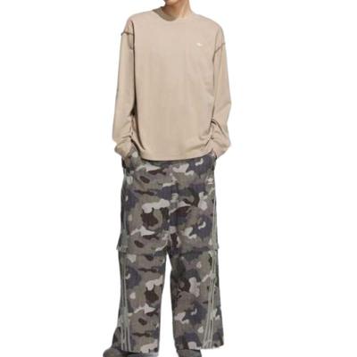 Trefoil Comfortable Fashionable Aesthetic Simple Long Sleeve T-Shirt Unisex Tops Khaki KC1431