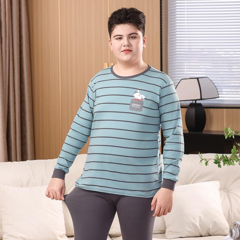 Fat children's long johns boys' pure cotton plus fat boys' warm older children's full cotton sweater children's underwear set