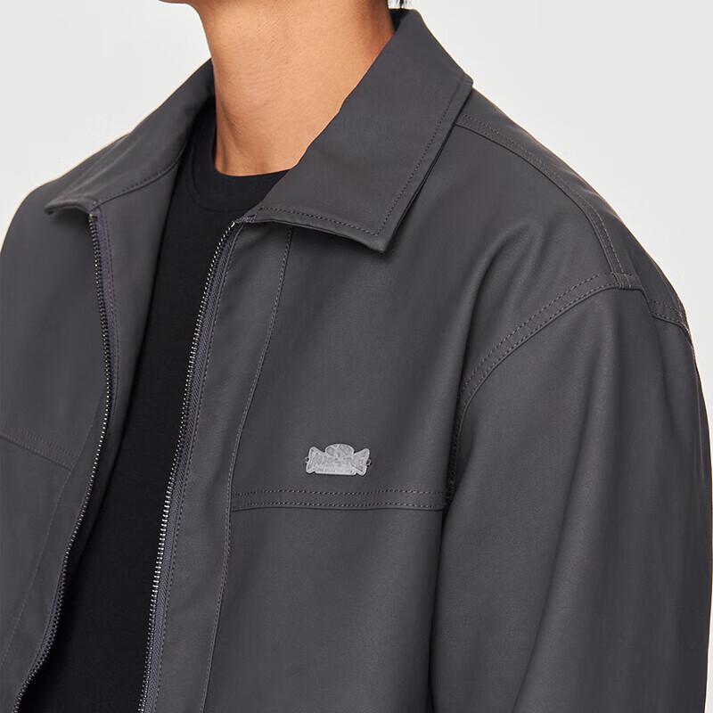 Lee Men's Y2K Dark Grey Matte PU Leather Jacket