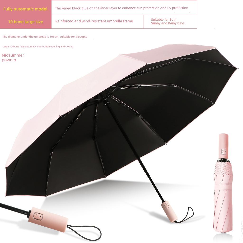 Sunshade and Rain Umbrella, Dual-Purpose, for Men and Women, with Printed Logo, Foldable, Automatic, Wind-Resistant, Thickened and Reinforced, Large