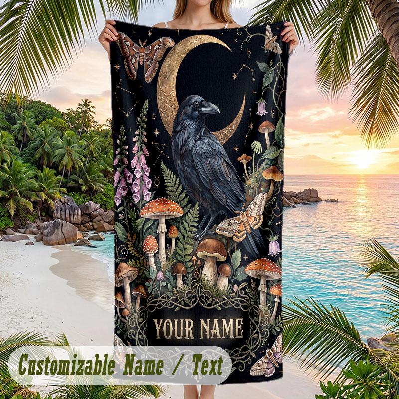Moonlit Moth Garden 1 Theme Quick Dry Beach Towel Custom Name Text Print Large Sand Resistant Towel Beach Vacation