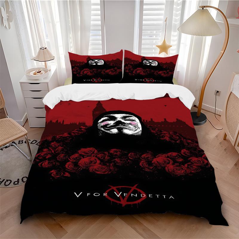 

3pcs V for Vendetta, Roses Bedding Set, Soft Polyester Duvet Cover and Pillowcases Machine Washable Seasons all suitable & Guest Room Decor221 135x200cm