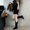 Pointed Boots 2025 Autumn and Winter New Women's Boots Thick Heel Short Boots Two Wear Pleated Piled Boots But Knee Boots