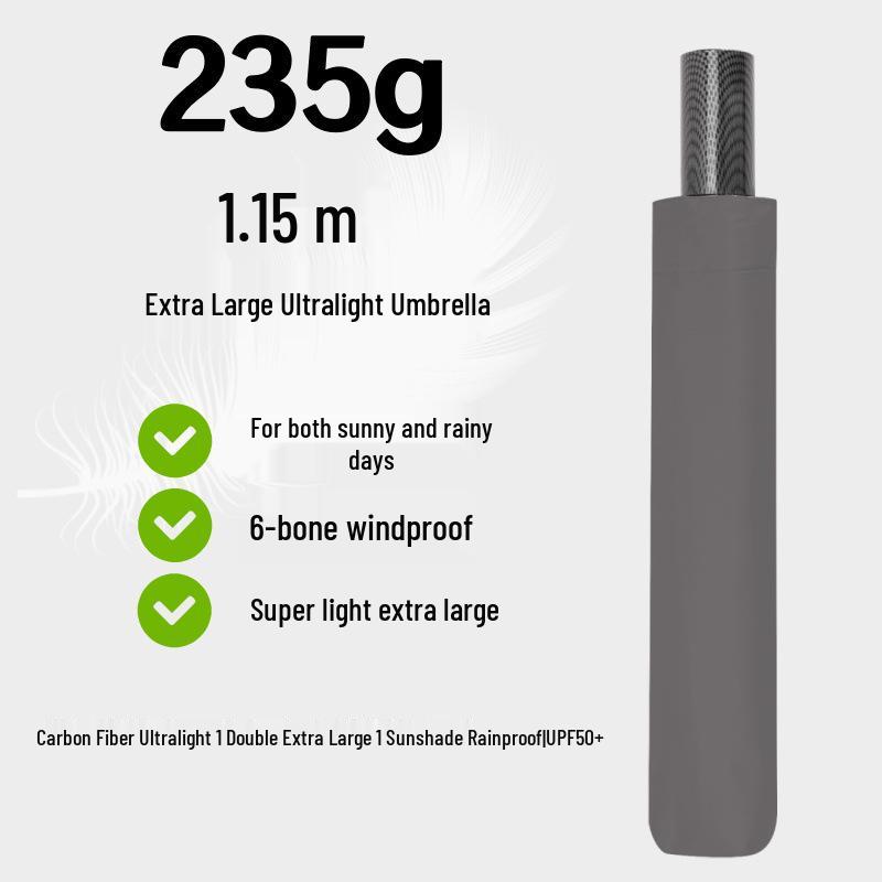 

115cm Ultralight Dual-Use Umbrella - Sun & Rain Protection, Black Glue Sunscreen, Carbon Fiber, Manual Open, Three-Fold Design
