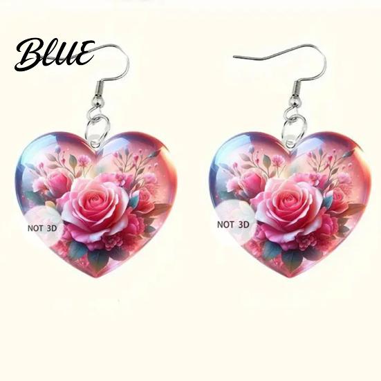 Comfortable Acrylic Earrings 1 Pair Hook Rose Flower Pattern Heart