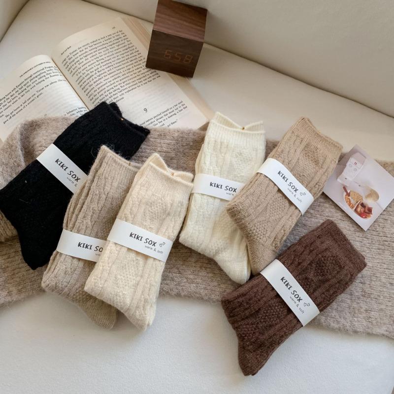 1 par de meias femininas de lã de caxemira quente para outono e inverno, meias femininas grossas, térmicas, de cor pura