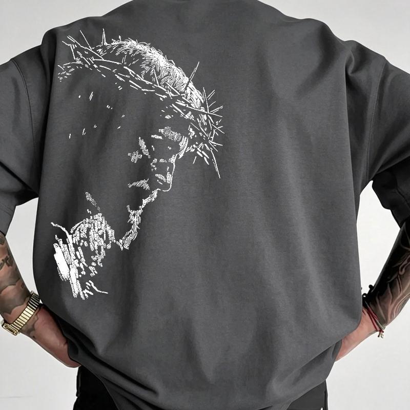 Men's Cotton T-shirt with Creative Print for Vacation and Daily Wear