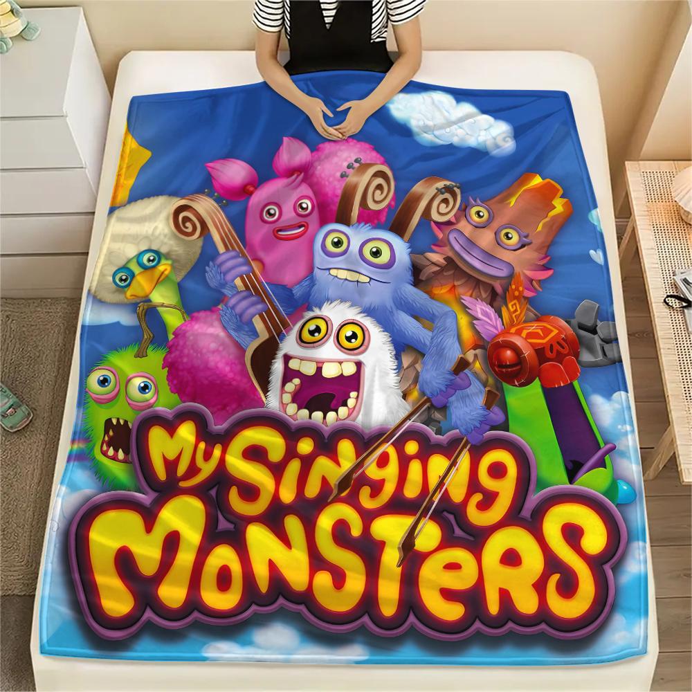 1PC My Singing Monsters Print Flannel Blanket, High quality All Seasons, Home Decor, Warmth and Comfort, Perfect for Christmas Gifts