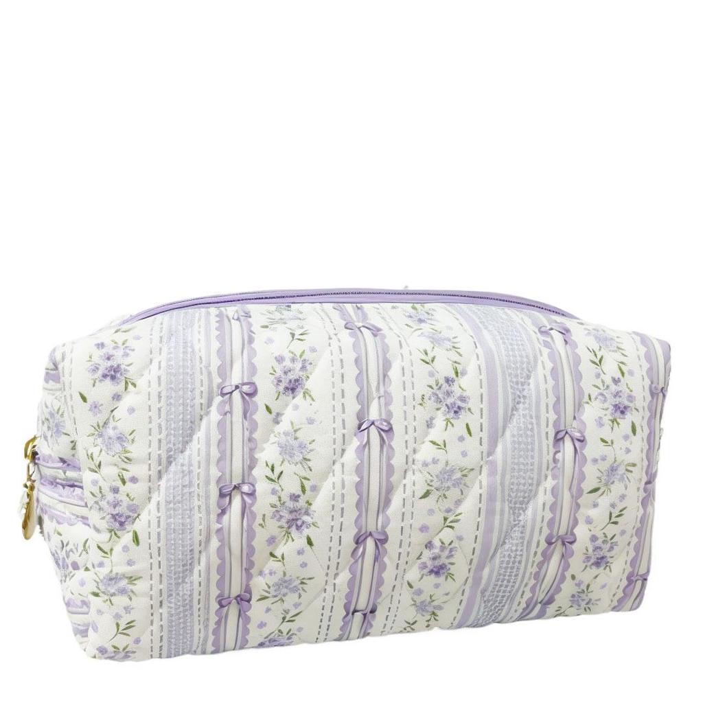 Floral Quilted Cotton Makeup Bag: Large Capacity Student Pencil Case & Toiletries Organizer