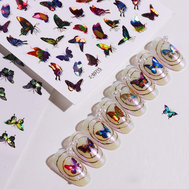 8 PC Holographic 3D Nails Stickers Nail Art Laser Butterfly Sticker Decal Butterflies Manicure Decoration Tool