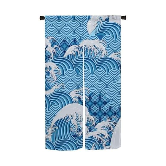 Wave Pattern Noren, Japanese Style, Width 80cm x Length 150cm, Japanese Modern, Scandinavian Style, Retro Blinds, Interior, Made of Polyester,