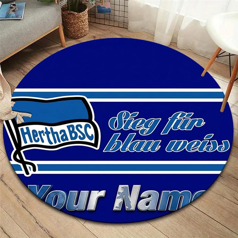Hertha BSC Custom Name Round Area Rug,Carpet Rug for Living Room Bedroom Sofa Playroom Decor,Non-slip Floor Mat