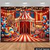 2D Entertainment Carnival Background Scene, Featuring Red and White Striped Tents, Ferris Wheels and Popcorn Machines