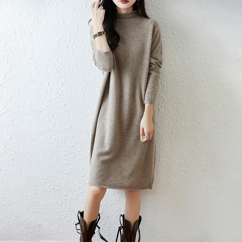 Women Sweater Dress 100% Wool MODERN NEW SAGA Turtleneck Knit Long Pullover Winter Jumpers Wool Long Dress Female