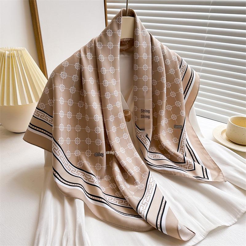 Women's Retro Twill Silk Scarf - 90cm Versatile Shawl for Travel & Sun Protection