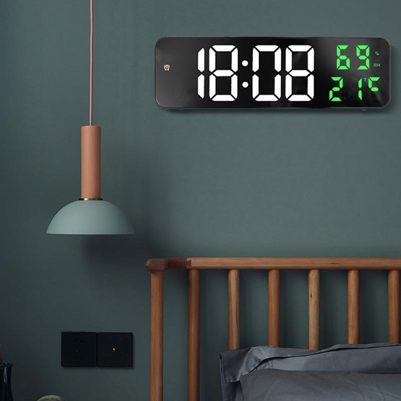 Mirror Large Digital LED Clock Home Electronic Alarm Clock Large Screen Plug In Clock Wall Mounted