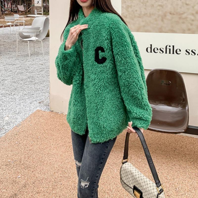 Large size women's clothing thickened plush jacket women's autumn and winter fat mm loose meat-covering coat top baseball uniform