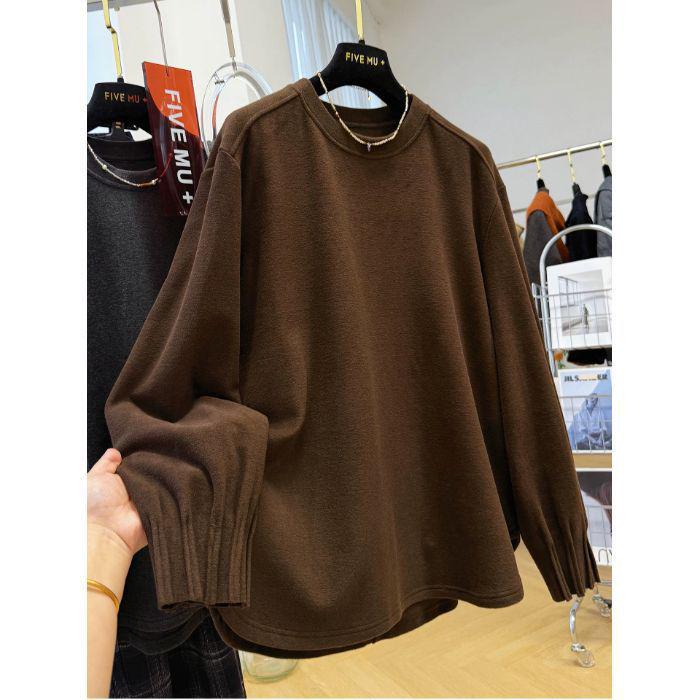 2025 Women's High-Grade Brushed Loose Long-Sleeve T-Shirt - Autumn/Winter Casual Lazy Style