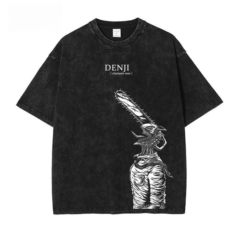 Kettensägenmann Denji Kettensägenform Bedrucktes T-Shirt für Herren und Damen Gewaschenes T-Shirt Hohe Qualität Vintage T-Shirt Harajuku Oberteile