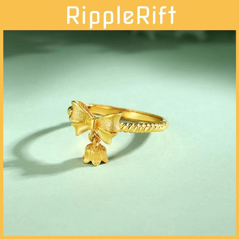 And Sweet Fresh Lily Flower Bowknot Ring In Adjustable Size Perfect For All Occasions