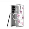 Rosa Schleife Magnetische Transparente Vollabdeckung Hülle für iPhone 15/16/17 Pro Max
