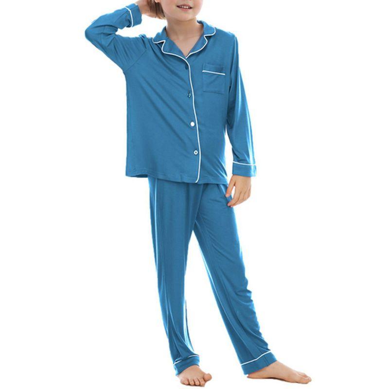 5-14 let Dětský Dívčí Pyžamový Set Dlouhý Rukáv Knoflíkový Top a Kalhoty Domácí Oblečení