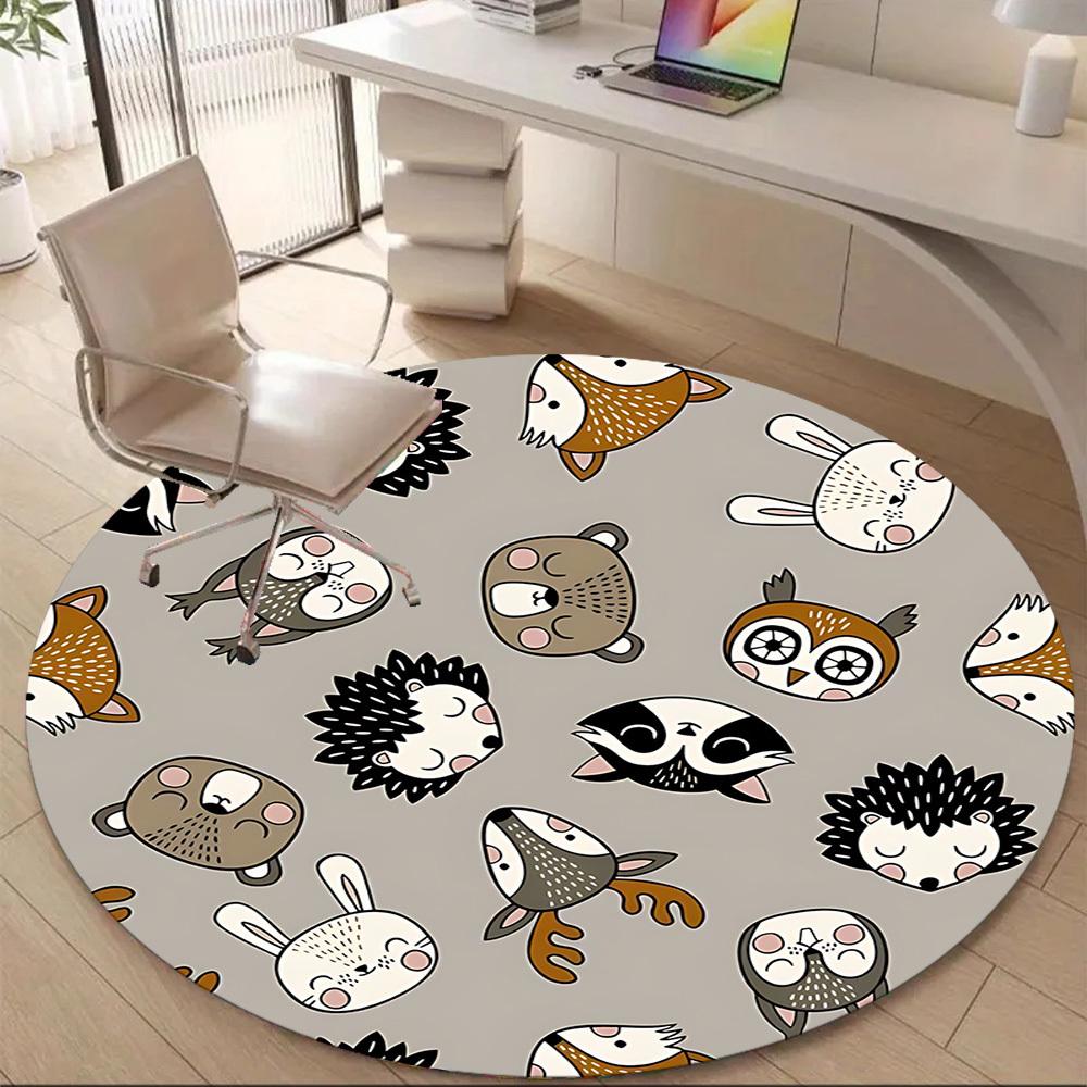 1pc woodland animals Office Round Area Rug, Under Office Chairs Bedroom Living Room Home Decor, Room Deco