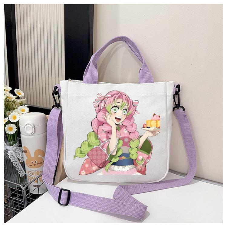 Anime Demon Slayer Canvas Crossbody Bag Cartoon Figures Print Shoulder Bags Fashion Minimalist Commuting Storage Handbag Gifts