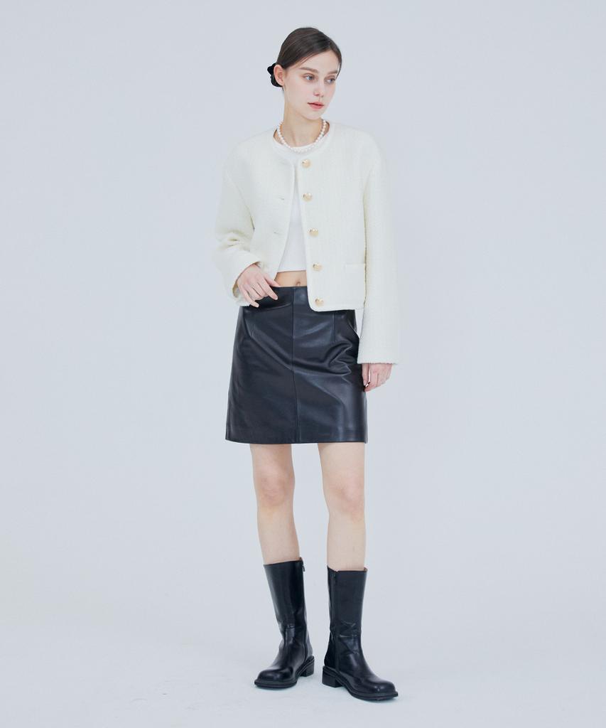 Pin Black Lambskin Simple Mini Skirt