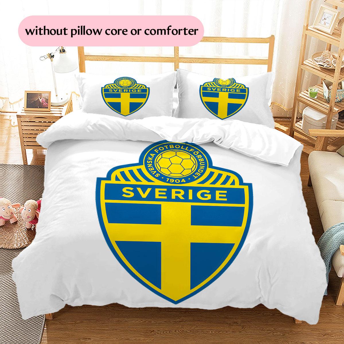 Sweden national football logo Pattern Bedding Home Decoration Birthday Gift (1 * duvet cover + 2 * pillowcase, without core),fan merchandise. 135x200cm