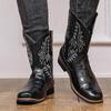 Men's Western Cowboy Boots: Retro Crocodile Pattern Embroidered Leather Knight Boots, Large Size, High Cut