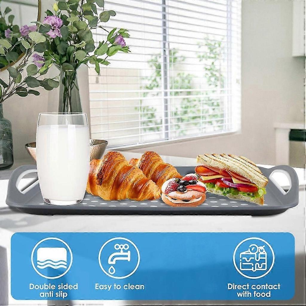 Non Slip Food Serving Tray with Non-Slip Handle Rectangle Gripping Nubs Food Trays Shatterproof Plastic Dinner Trays 3pc