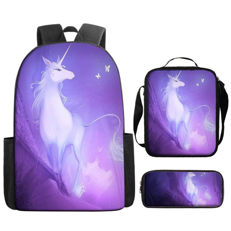 Unicorn Backpack for Kids School Bag Set 3-Piece with Pencil Case Shoulder Bag, Cartoon Anime Backpack for Boys Girls Students