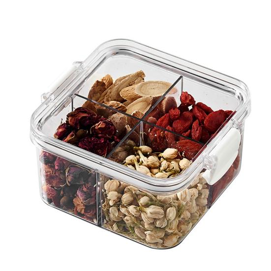 Sealed Storage Box Transparent Multi-Compartment Food Container Stackable Airtight Canister for Kitchen Cabinet Pantry Loose Tea Leaves Herbs Spices