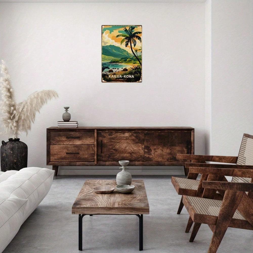 Vintage Hawaii Kailua Kona Tin Metal Wall Art 8x12 Inch Retro Sign Bar Cafe Decor