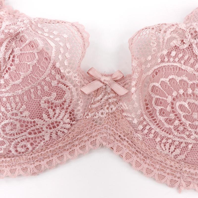 Women Ultra Thin Hollow Out Bra Sexy Lace Bow Bras Comfortable Breathable with Wire Brassiere 75C-100C-6012
