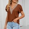 Neue Mode für Damen, lässig, einfarbig, Baumwolle, Leinen, Stickerei, kurzärmelig, T-Shirt