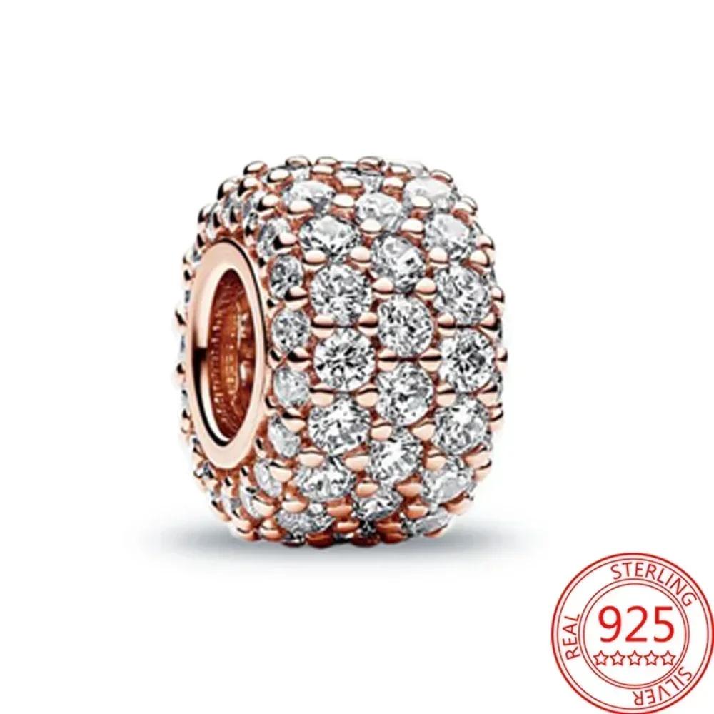 Colorful Full Diamond Charms Copper Heart Blooming Rose Round Beads Pendant Fit Original Bracelets Necklace Jewelry