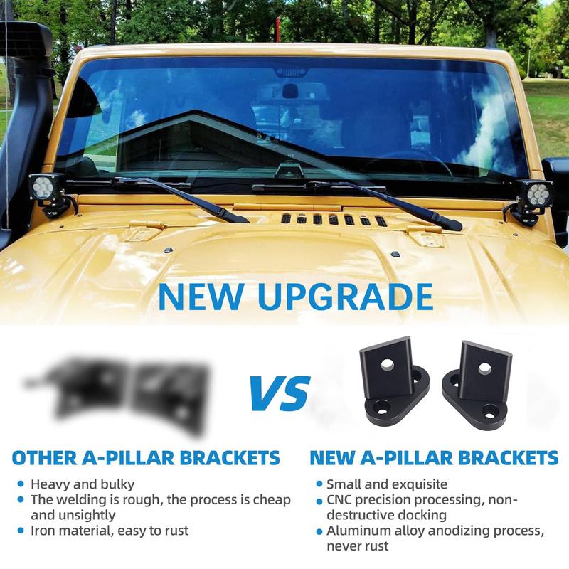 For Jeep Wrangler JK JKU A-Pillar Light Mount Kit Aluminum Hood Ditch LED Pod Brackets Windshield Mounting Bracket 2007-2018